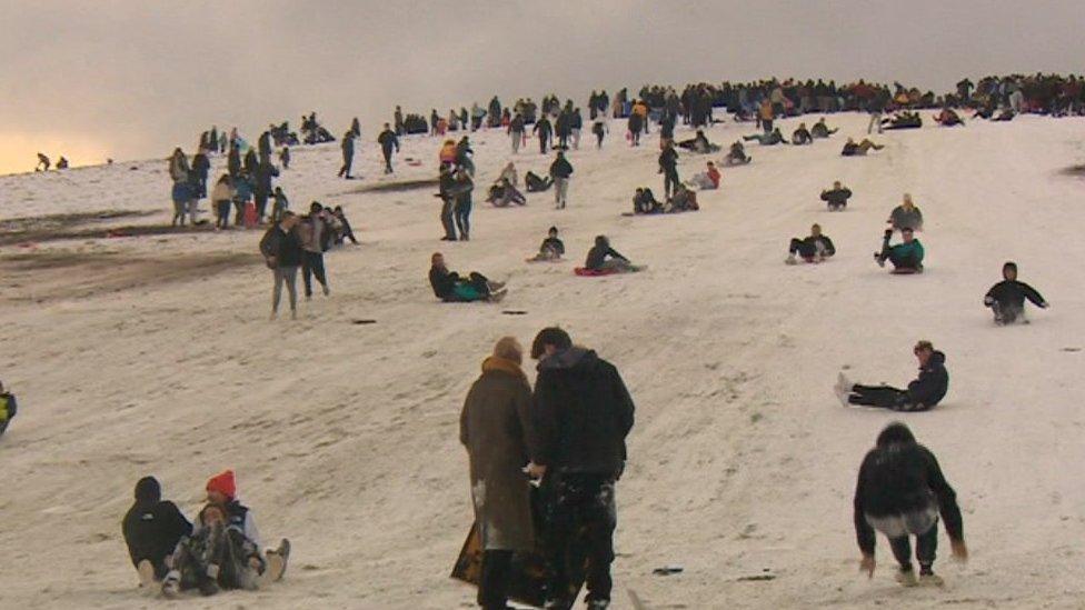 Hundreds of people sledging in Newcastle