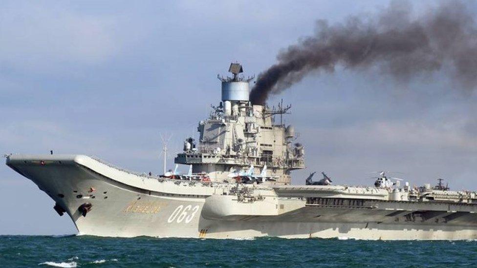 The Russian aircraft carrier Admiral Kuznetsov in the English Channel (21 October 2016)