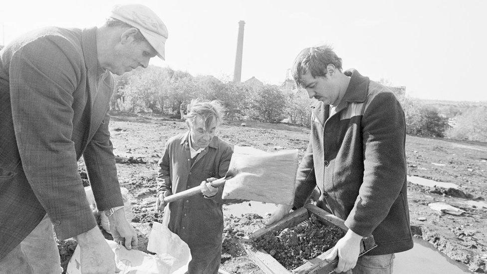 Miners scavenge for coal at an abandoned mine in Elsecar, South Yorkshire