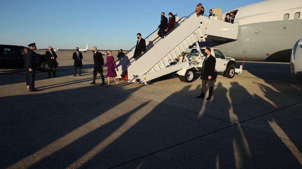 The Biden family arrives at Joint Base Andrews on inauguration day