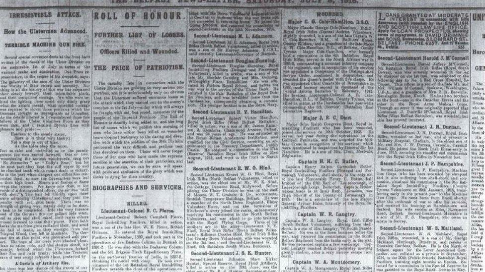 List of casualties from the News Letter on 8 July 1916