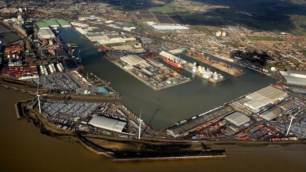 An aerial view of the Port of Tilbury.