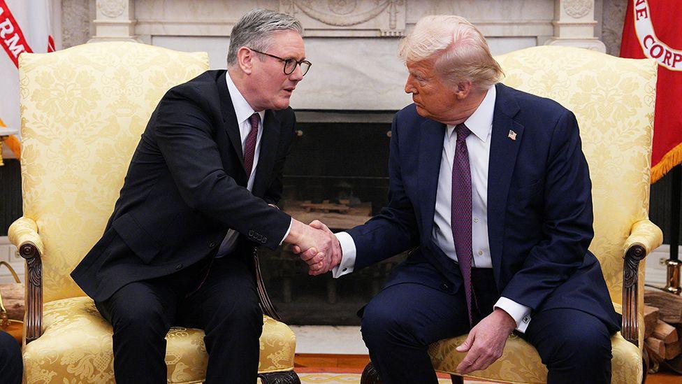 ritish Prime Minister Keir Starmer shakes hands with U.S. President Donald Trump in the Oval Office at the White House on February 27, 2025 in Washington, D.C.