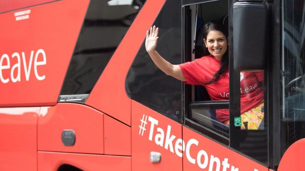 Priti Patel on the Vote Leave bus