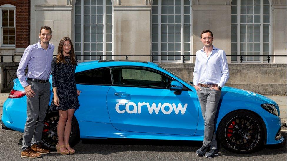 David Santoro, chief technical officer, Carwow (left), Alexandra Margolis, co-founder and creative director, James Hind, founder and chief executive Carwow.