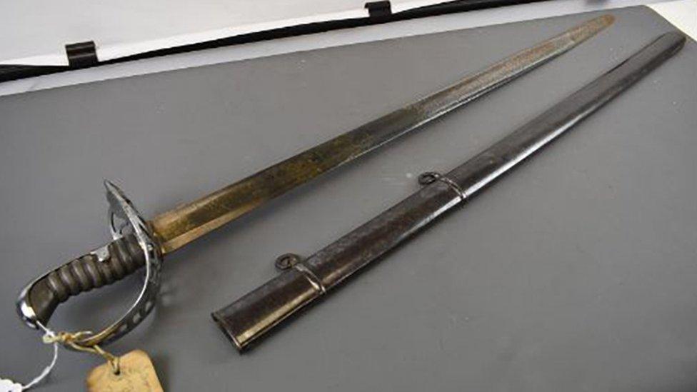 A sword belonging to Everard from when he was in the Royal Horse Guards and fought in the Battle of Waterloo