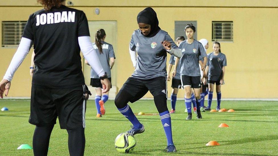 Members of the Jordan U-17 team practice ahead of the World Cup