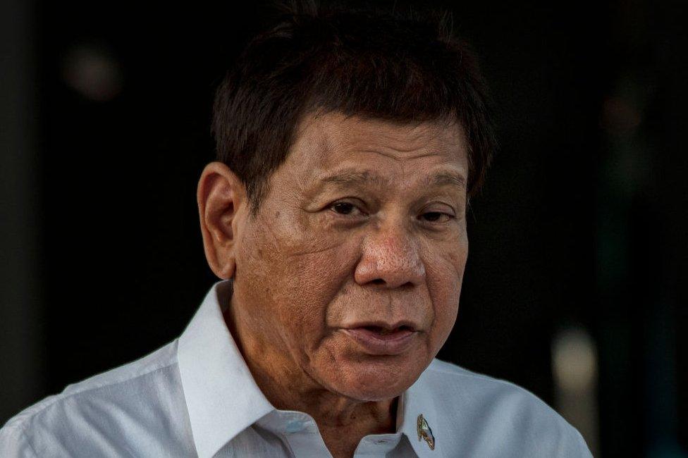 Philippine President Rodrigo Duterte delivers a speech as he witnesses the arrival of a shipment of Sinovac Biotech COVID-19 vaccines at Ninoy Aquino International Airport on February 28, 2021 in Manila, Philippines.