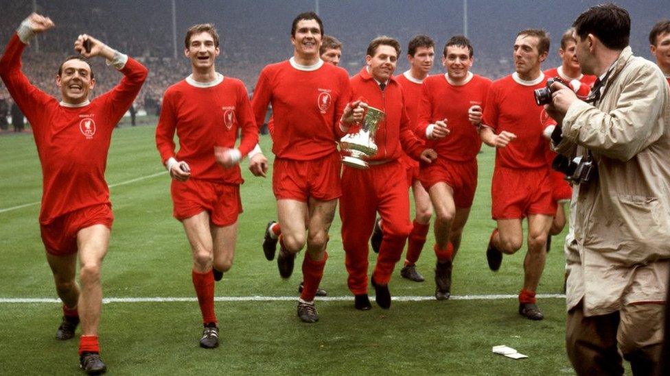 Liverpool celebrates winning the FA Cup final in 1965