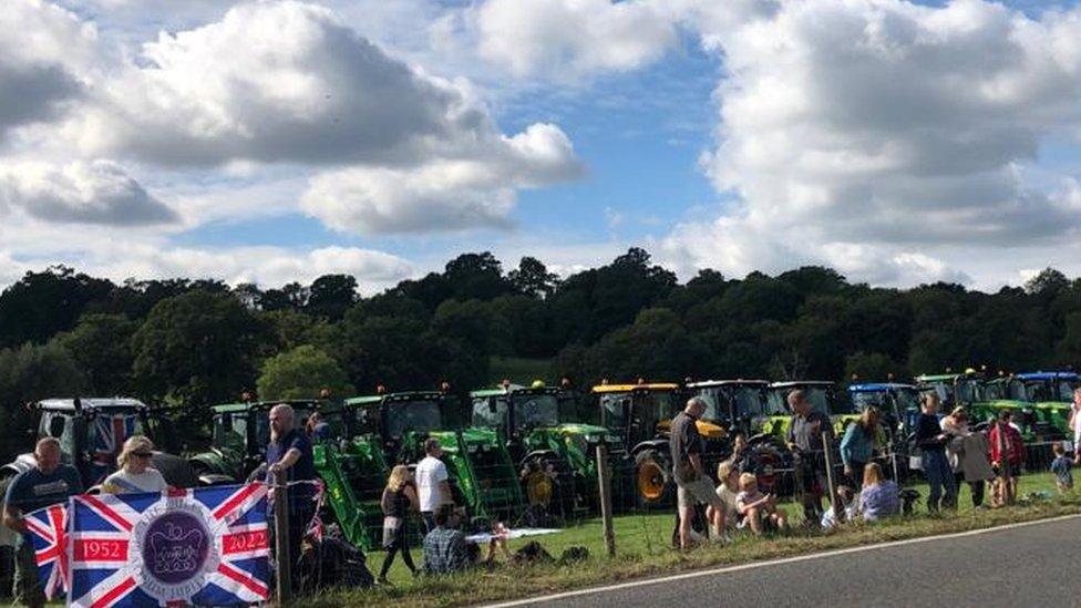 Tractors lined up along the route