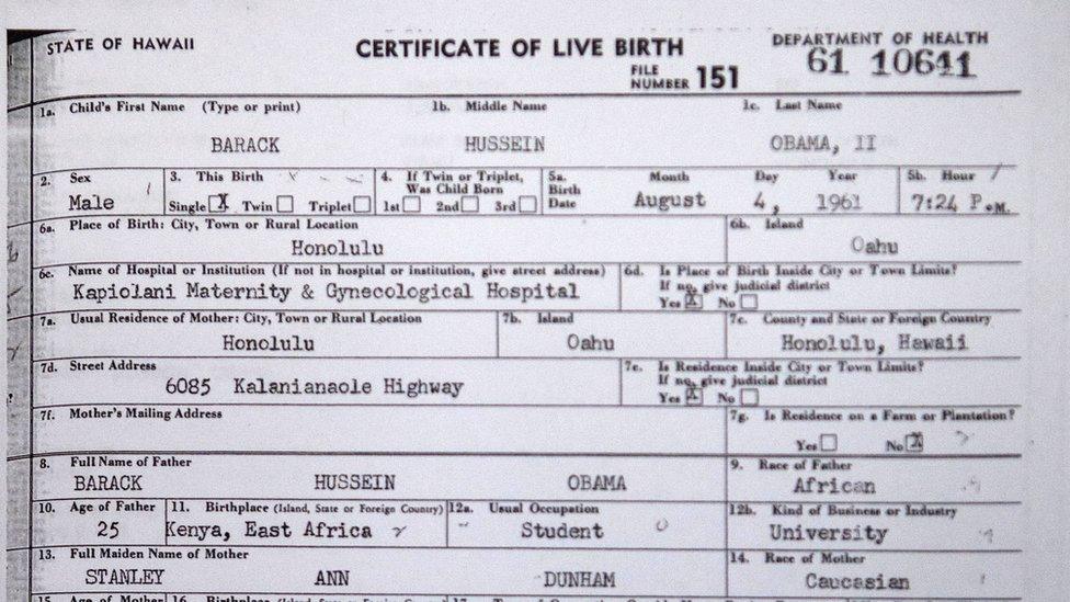 A view of President Barack Obama's long form birth certificate in the Briefing Room of the White House April 27, 2011 in Washington, DC.