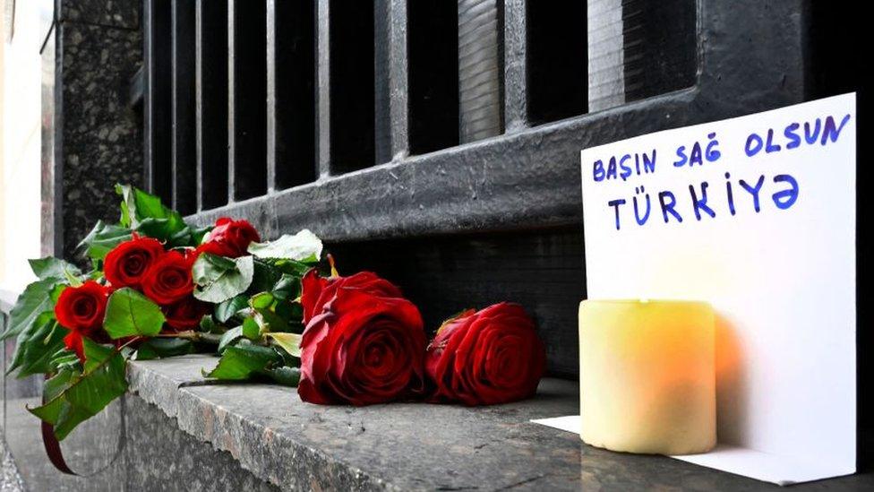 At the Turkish embassy in Moscow, flowers are laid