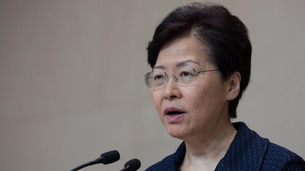 Carrie Lam speaking at a press conference