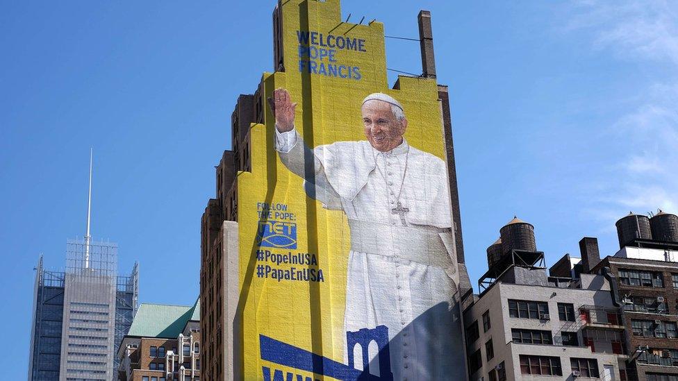 Pope Francis on a New York City billboard on 17 September 2015