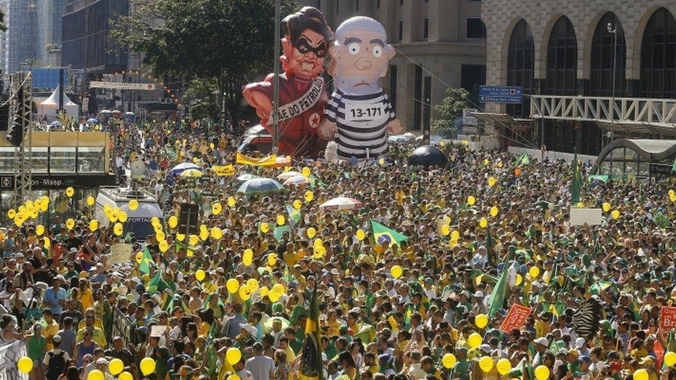 Anti-government protesters in Sao Paulo, 17 April 2016