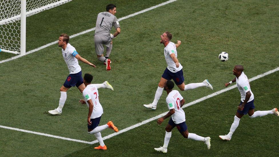 England players celebrate one of Harry Kane's goals against Panama