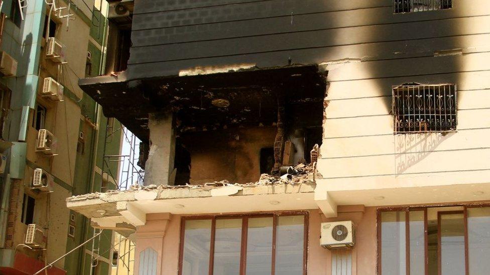 A building damaged during battles between the forces of two rival Sudanese generals in the southern part of Khartoum, on April 23, 2023.