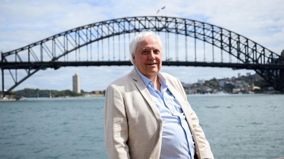 Australian billionaire mining magnate Clive Palmer seen in front of the Sydney Harbour Bridge