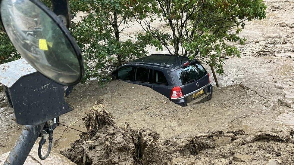 Car in landslide