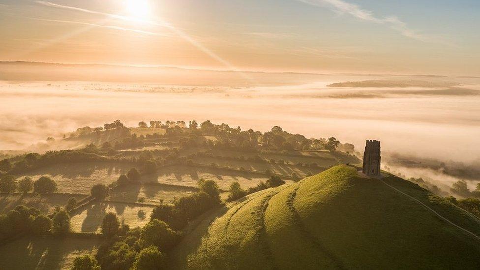 Sunrise over Glastonbury Tor in Somerset