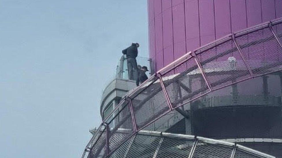 Youths on top of the Redcar Beacon