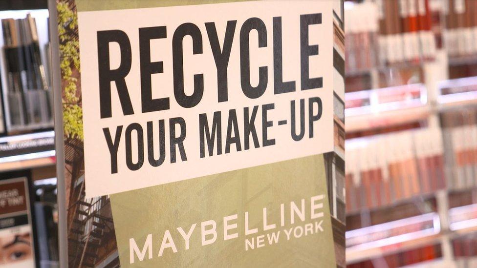 'Recycle your make-up' Maybelline sign