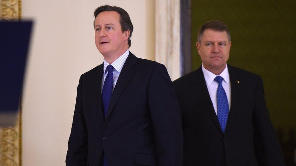 David Cameron and Romanian President Klaus Iohannis