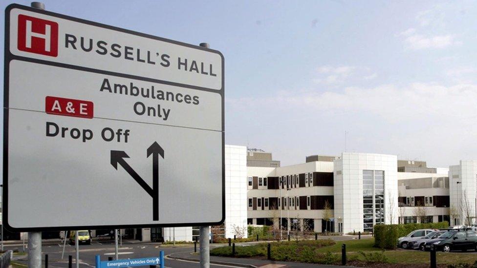 Sign leading to Russells Hall Hospital, Dudley