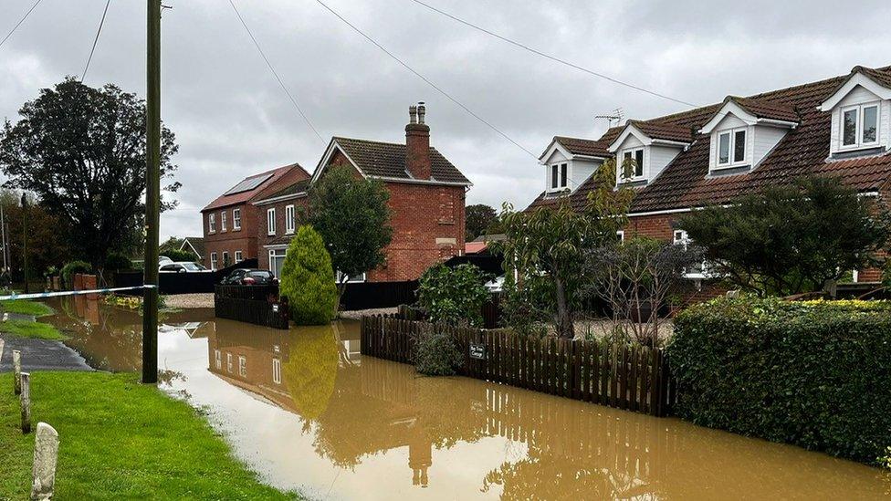 Spilsby Road in Wainfleet flooded