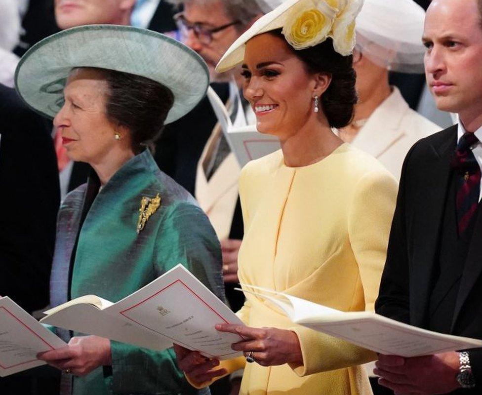 Princess Anne, the Duchess of Cambridge, and Prince William