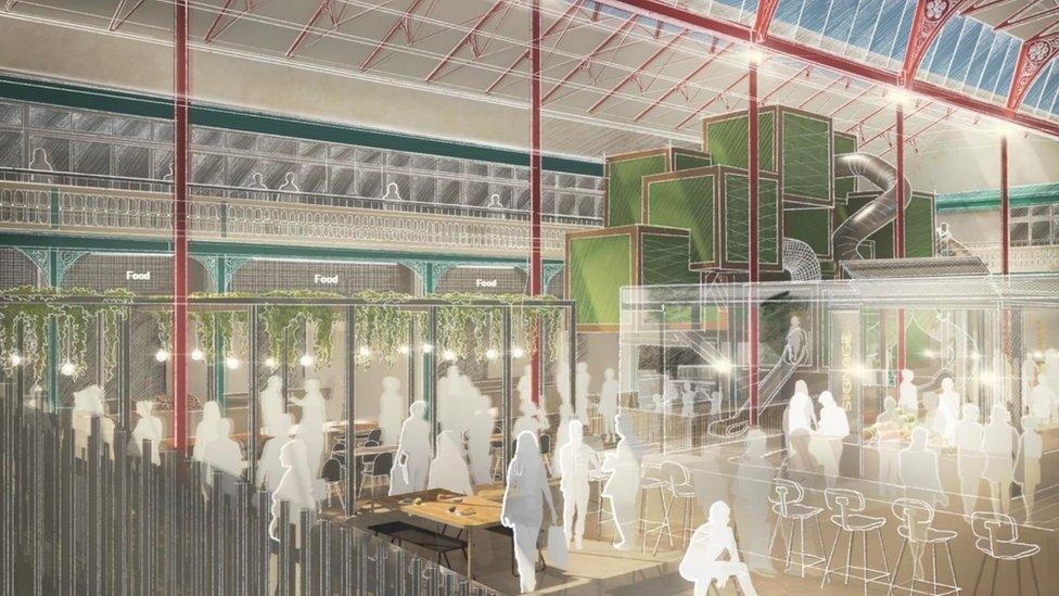 An image of how the interior of the refurbished Accrington Market Hall may look