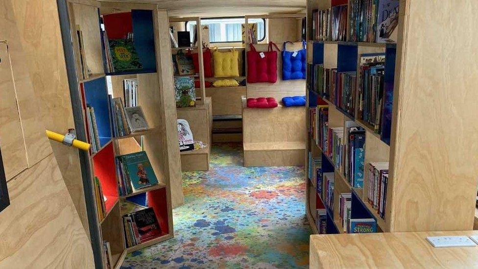 Books in a library bus