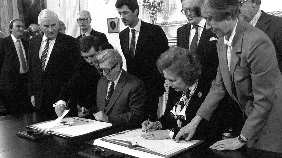 In 1985, the then Irish Prime Minister Garret FitzGerald and British PM Margaret Thatcher signed the Anglo-Irish Agreement