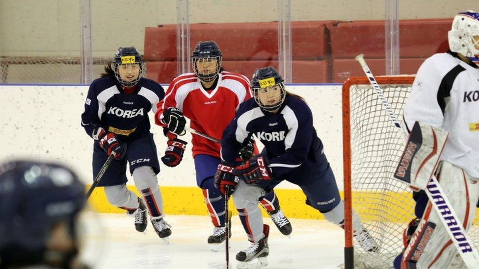 North and South athletes practise in Jincheon, South Korea