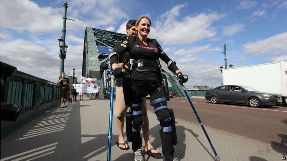 Claire Lomas crossing the Tyne Bridge