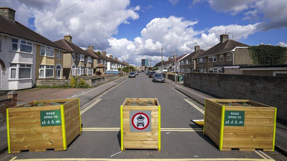 LTN bollards in a street in Cowley, Oxford