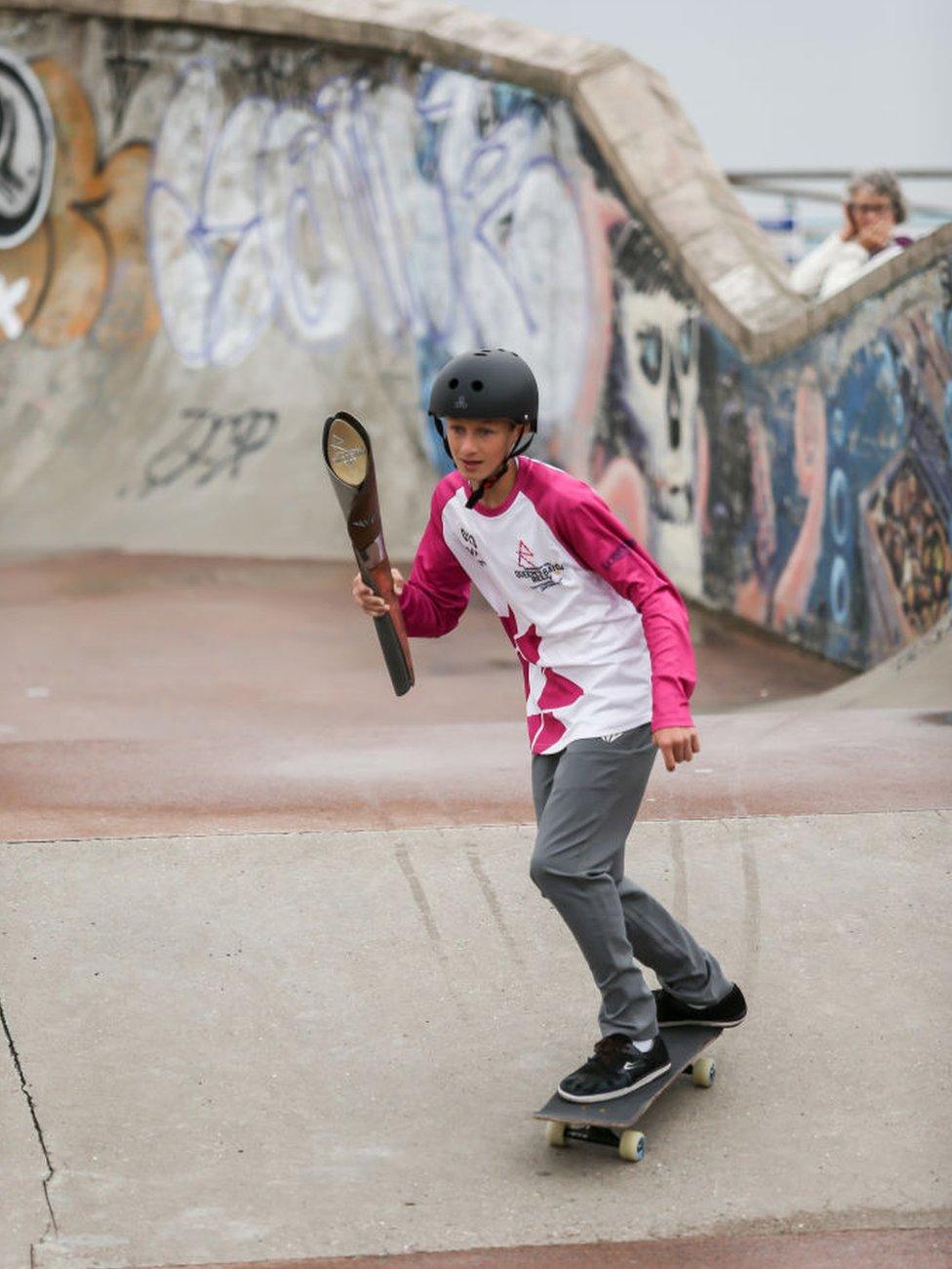 Skateboarder Jakob Adams takes the baton in Whitley Bay