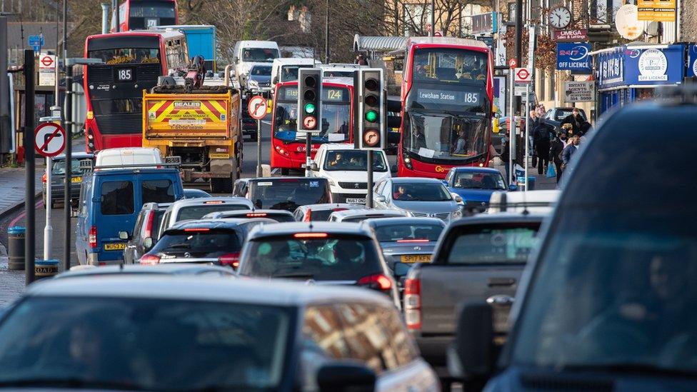 General view traffic of the A205 South Circular road in Lewisham,