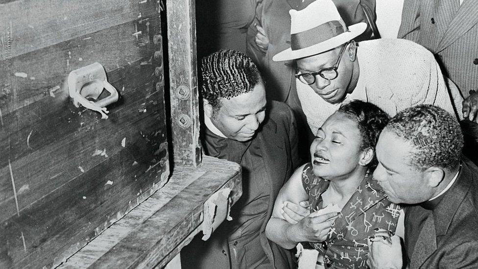 Emmett Till's mother, Maime, weeping