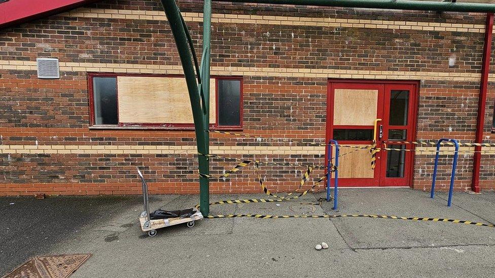 School windows smashed