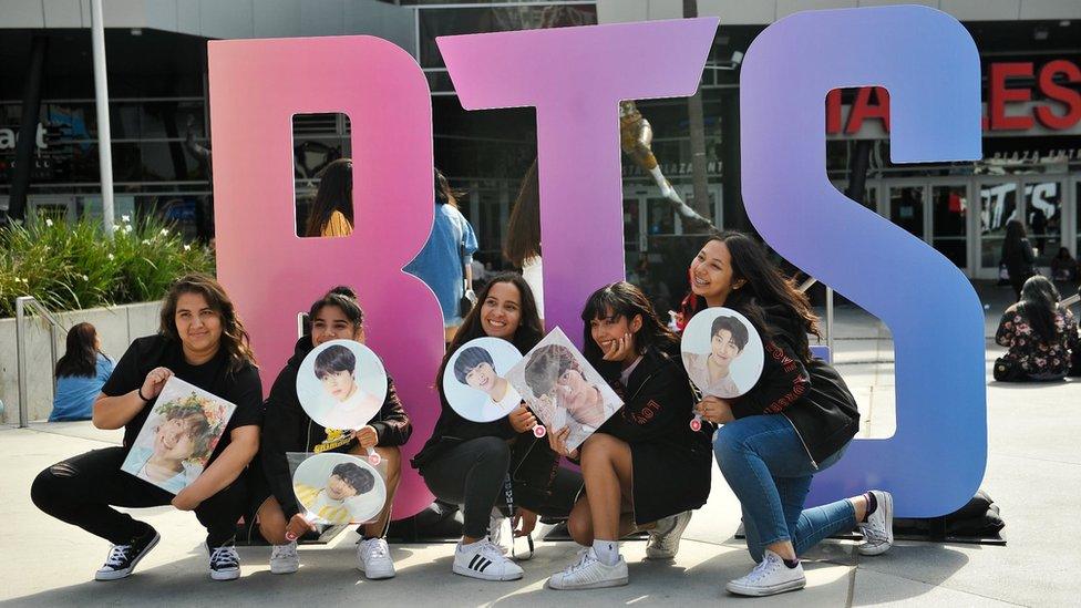 Fans Await The BTS Concert At Staples Center As Part Of The "Love Yourself" North American Tour