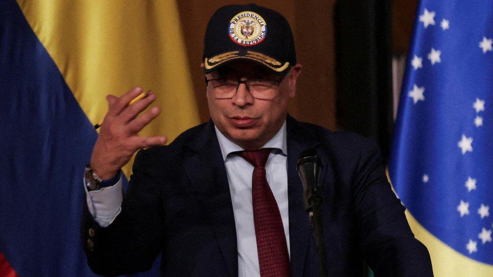 Colombia's President Gustavo Petro seen speaking in Bogota, Colombia on April 17