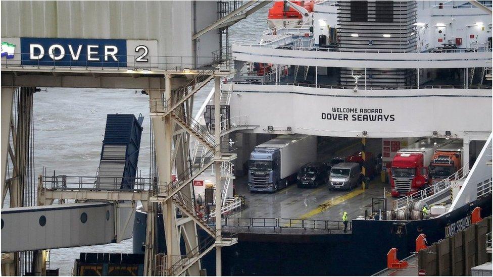 Lorries arriving at Dover