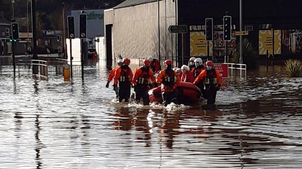 Emergency services evacuating retirement village, Weaver Court, in Northwich in Cheshire