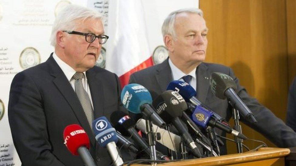 German Foreign Minister Frank-Walter Steinmeier (left) and his French counterpart Jean-Marc Ayrault in Tripoli, Libya. Photo: 16 April 2016