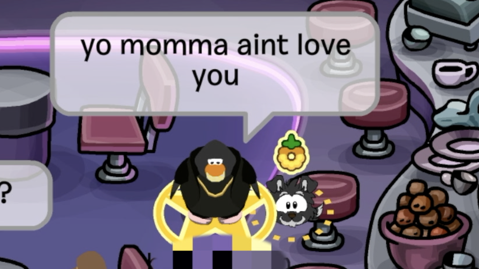 penguin saying 'yo momma aint love you'