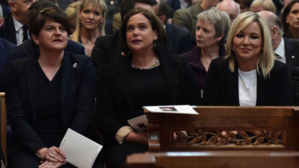 Leader of the DUP Arlene Foster and Sinn Féin's leaders Mary Lou McDonald and Michelle O'Neill for "standing together" to attend a vigil for Ms McKee