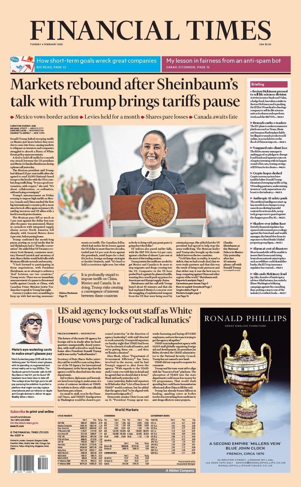 The front page of the Financial Times