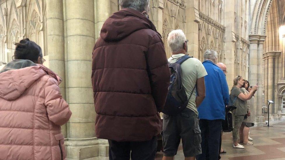 Book of condolence queue at Truro Cathedral