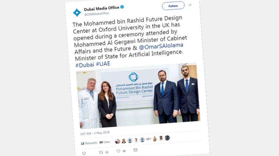 Tweet from the Dubai media office announcing the opening of the centre